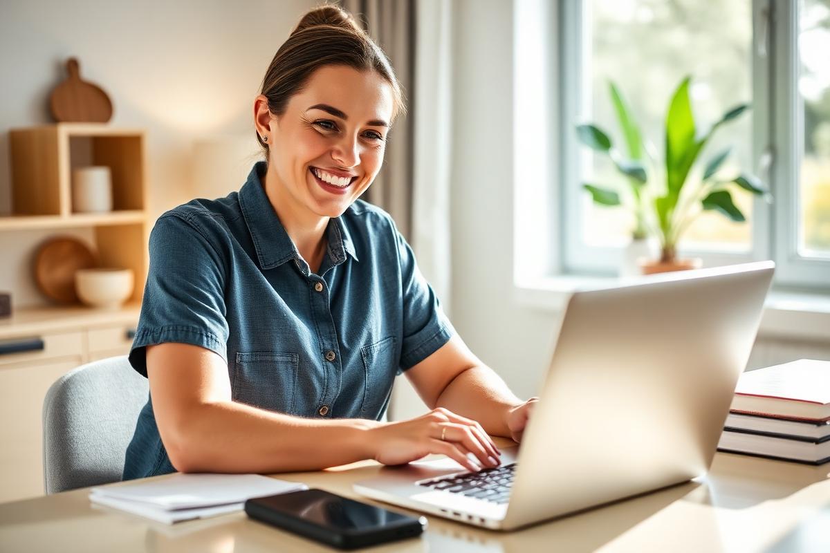 Military spouse studying on a laptop at home
